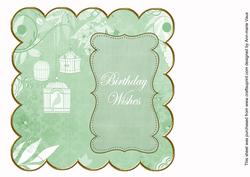Mid Green Birdcage Birthday Wishes 8in Scallop Insert Panel
