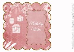 Pink Birdcage Birthday Wishes 8in Scallop Insert Panel