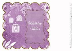 Purple Birdcage Birthday Wishes 8in Scallop Insert Panel