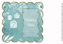 Teal Birdcage Birthday Wishes 8in Scallop Insert Panel