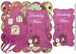 Cerise Birdcage Birthday Wishes 8in Scallop Topper