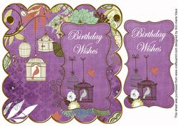 Purple Birdcage Birthday Wishes 8in Scallop Topper