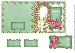 Green Rose Arch Thank You 5in Folded Card with Topper