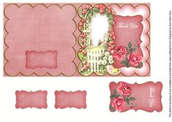 Pink Rose Arch Thank You 5in Folded Card with Topper