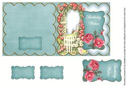 Teal Rose Arch Birthday Wishe 5in Folded Card with Topper