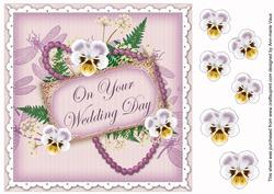 Lilac Pansy Wedding Day 8in Vintage Decoupage Topper
