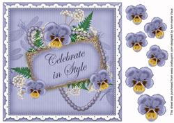 Pblue Pansy Celebrate in Style 8in Vintage Decoupage Topper