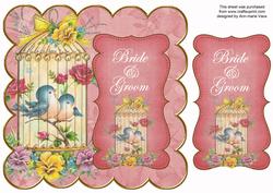 Pink Lovebirds Bride & Groom 8in Scallop Topper