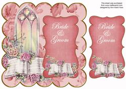 Pink Glory Window Bride & Groom 8in Scallop Topper