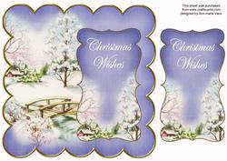 Blue Snowscene Christmas Wishes 8in Scallop Topper