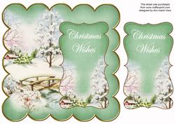 Mid Green Snowscene Christmas Wishes 8in Scallop Topper