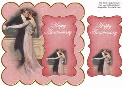 Pink Dancing Couple Happy Anniversary 8in Scallop Topper