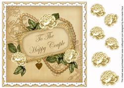 Cream Rose Happy Couple 8in Decoupage Topper