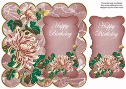 Pink Oriental Lotus Happy Birthday 8in Scallop Topper