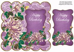 Purple Oriental Lotus Happy Birthday 8in Scallop Topper