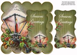 Olive Lantern2 Seasons Greetings 8in Scallop Topper