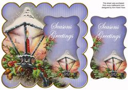 Blue Lantern2 Seasons Greetings 8in Scallop Topper