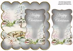 Silver Snowscene Happy Christmas 8in Scallop Topper