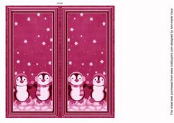 Cerise Penguin Duo Dl Folded Card Insert
