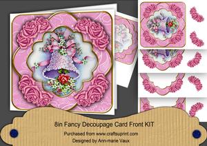 Wedding Bells Cerise Rose 8in Fancy 3D Decoupage Kit