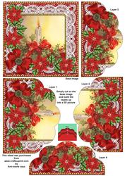 Christmas Candle Red Poinsettia 5in Scallop Bottom Stacker