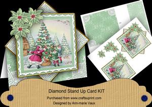 Santa Tree Mint Poinsettia Diamond Mini Card Kit