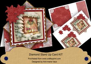 Christmas Window Red Poinsettia Diamond Mini Card Kit