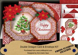 Elegant Tree Red Happy Christmas Double Octagon Card Kit