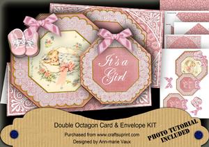 Pink Its a Girl! Double Octagon Card Kit