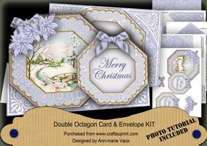 Blue Snowscene Merry Christmas Double Octagon Card Kit