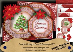 Elegant Tree Red Seasons Greetings Double Octagon Card Kit