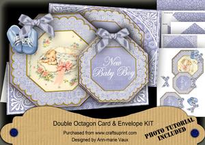 Blue New Baby Boy Double Octagon Card Kit