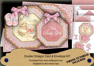 Pink New Baby Girl Double Octagon Card Kit
