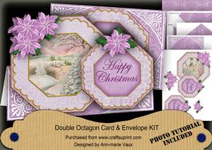 Lilac Snowscene2 Happy Christmas Double Octagon Card Kit