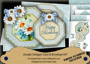Blue Daisy Happy Birthday Double Octagon Card Kit