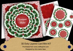 Green Holly Christmas Wishes 3D Doily Card Mini Kit