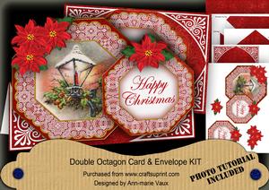 Lantern Red Happy Christmas Double Octagon Card Kit