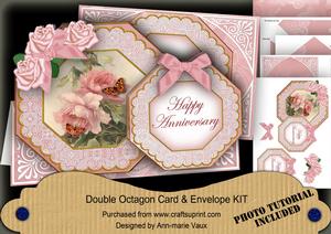 Pink Rose Happy Anniversary Double Octagon Card Kit