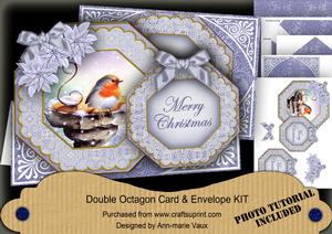 Blue Robin Merry Christmas Double Octagon Card Kit
