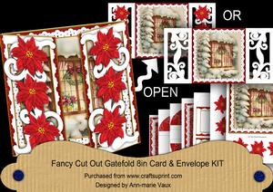 Christmas Window Red Fancy Swirl Gatefold Card & E Kit