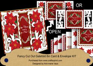 Red Poin Christmas & Year Fancy Swirl Gatefold Card & E Kit