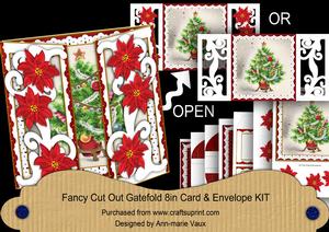 Elegant Tree Red Fancy Swirl Gatefold Card & E Kit