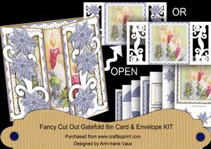 Candle Trio Blue Fancy Swirl Gatefold Card & E Kit