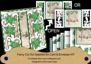 Christmas Winter Pub Fancy Swirl Gatefold Card & E Kit