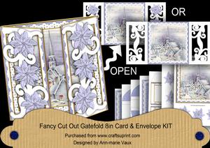 Blue Village Church Fancy Swirl Gatefold Card & E Kit