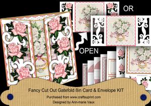 Wedding Rings Pink Rose Fancy Swirl Gatefold Card & E Kit