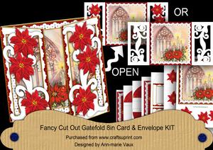 Candle Window Red Fancy Swirl Gatefold Card & E Kit
