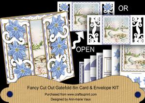 Pretty Snowscene Blue Fancy Swirl Gatefold Card & E Kit