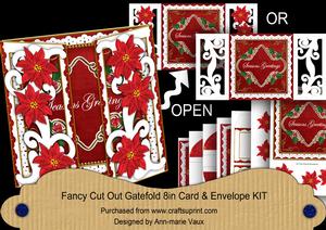 Red Poin Seasons Greetings Fancy Swirl Gatefold Card & E Kit