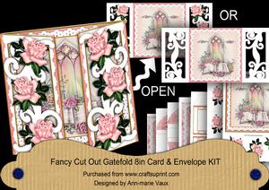 Glory Window Pink Rose Fancy Swirl Gatefold Card & E Kit